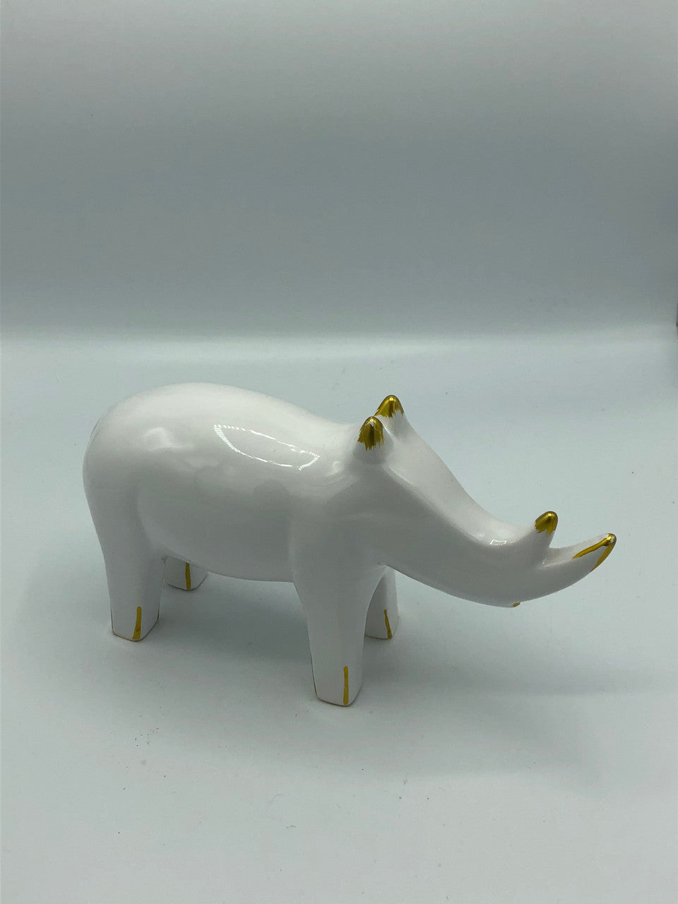 White & Gold Rhino Figurine