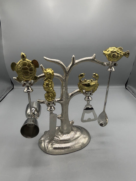 Godinger Sea of Life 5 piece bar set