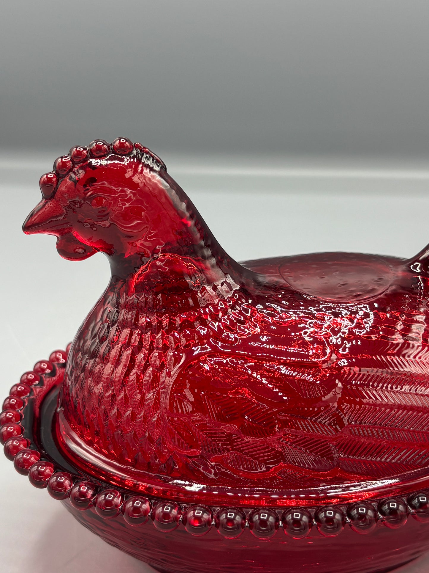 Vintage Indianna glass Ruby red glass hen on nest