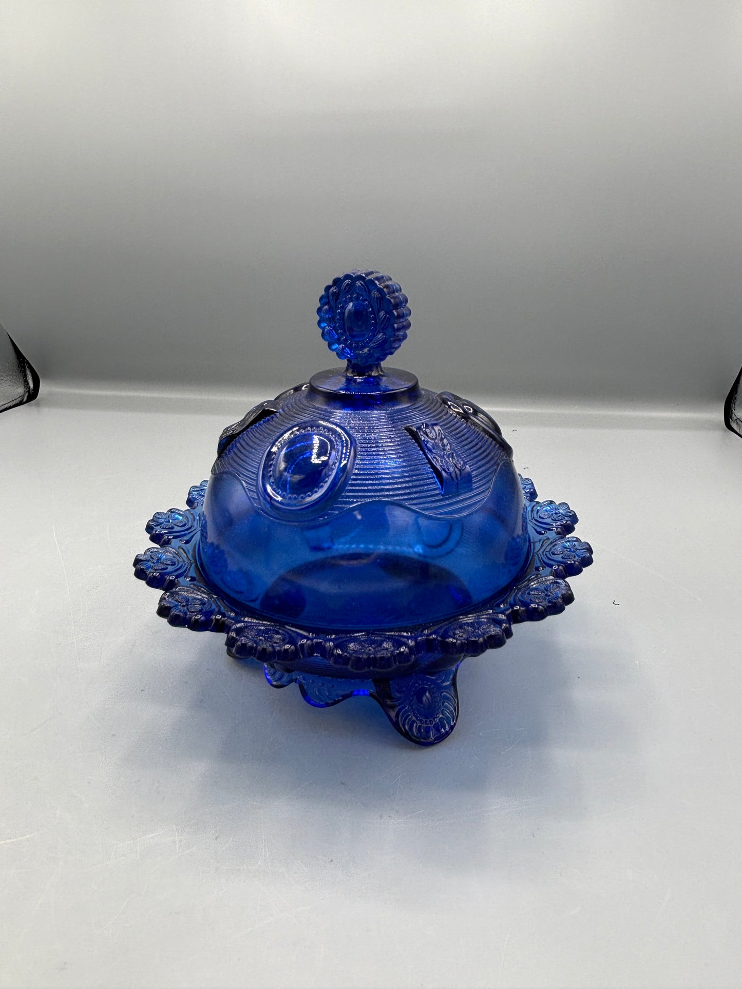 Vintage Imperial Cobalt Blue foot lidded dish