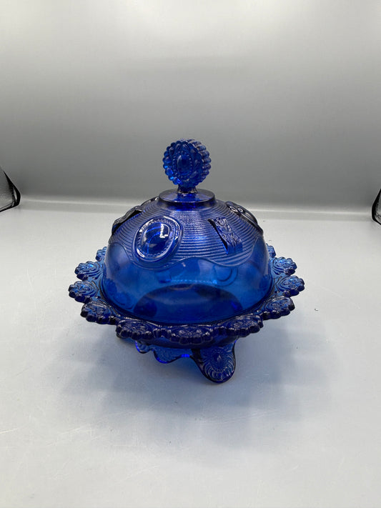 Vintage Imperial Cobalt Blue foot lidded dish
