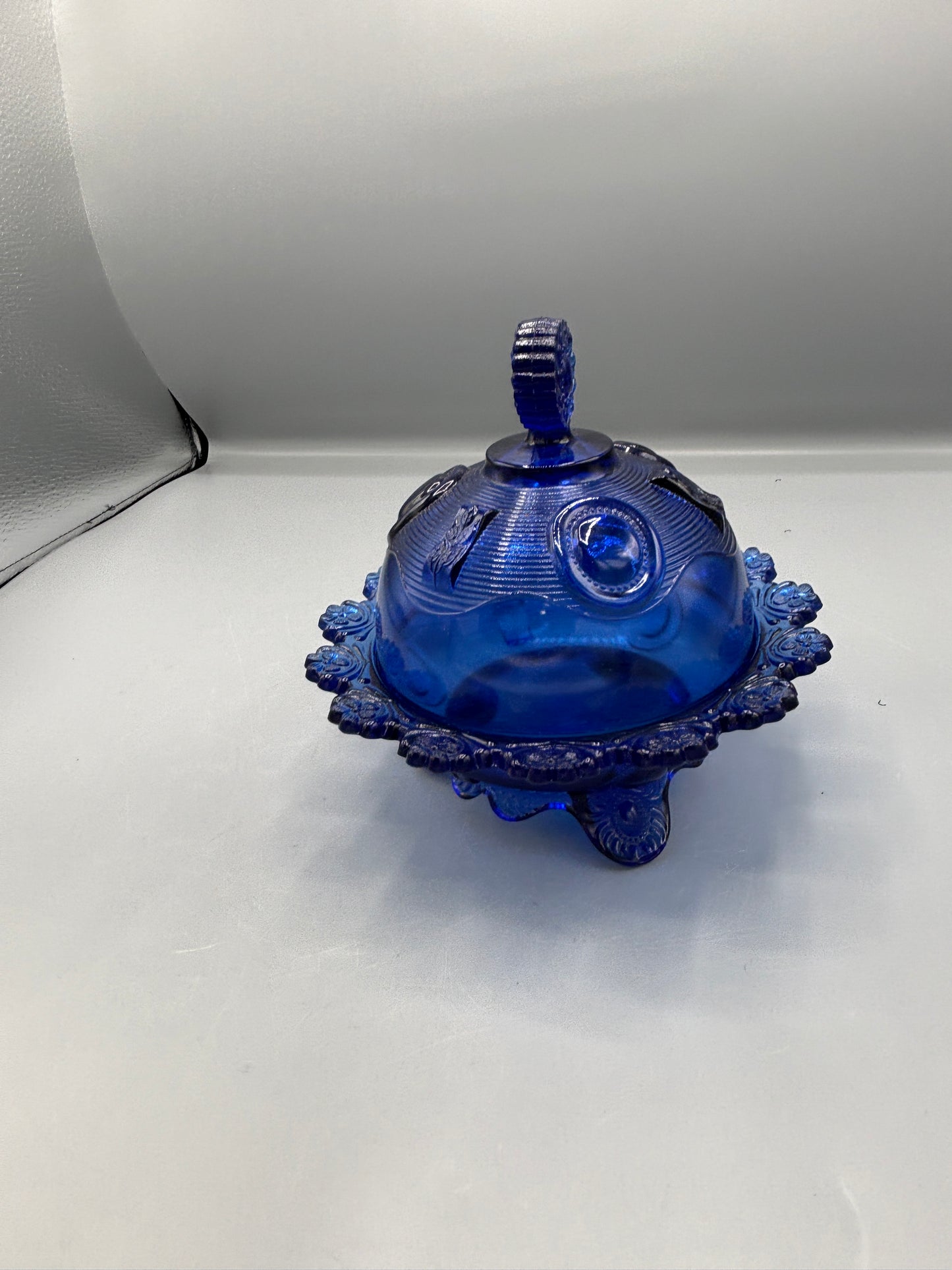 Vintage Imperial Cobalt Blue foot lidded dish