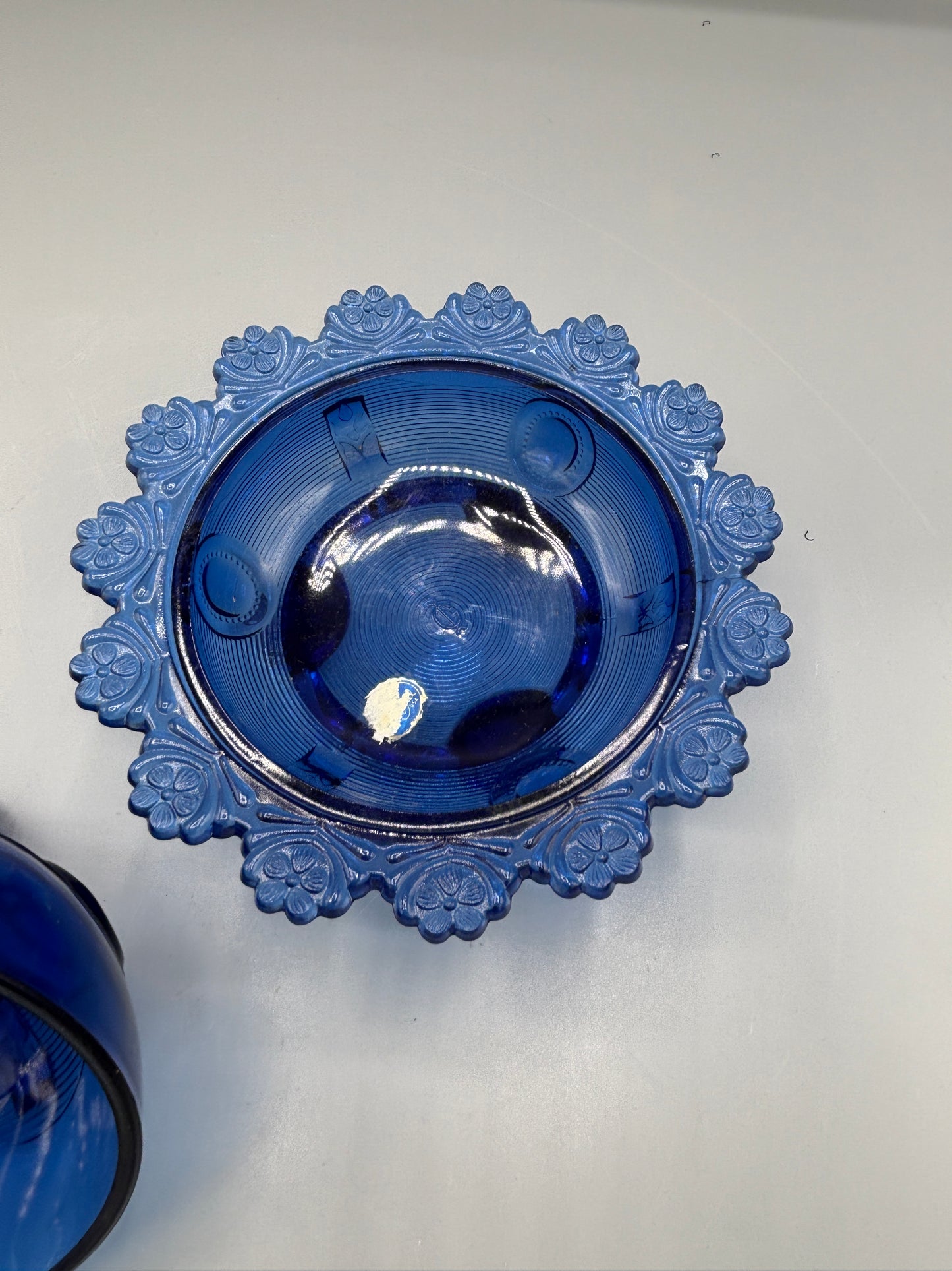 Vintage Imperial Cobalt Blue foot lidded dish