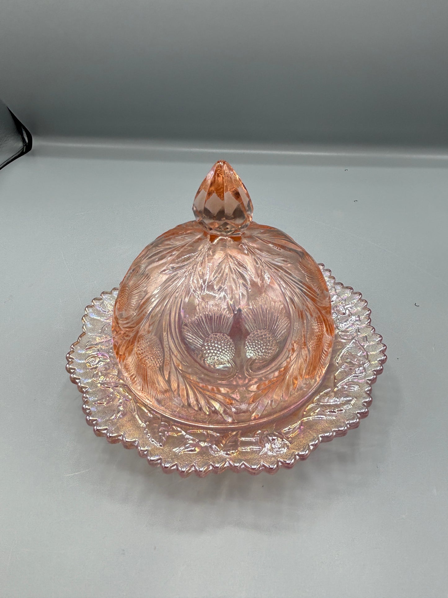 Vintage Mosser Rose Pink thistle cover butterdish