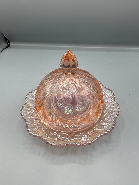 Vintage Mosser Rose Pink thistle cover butterdish