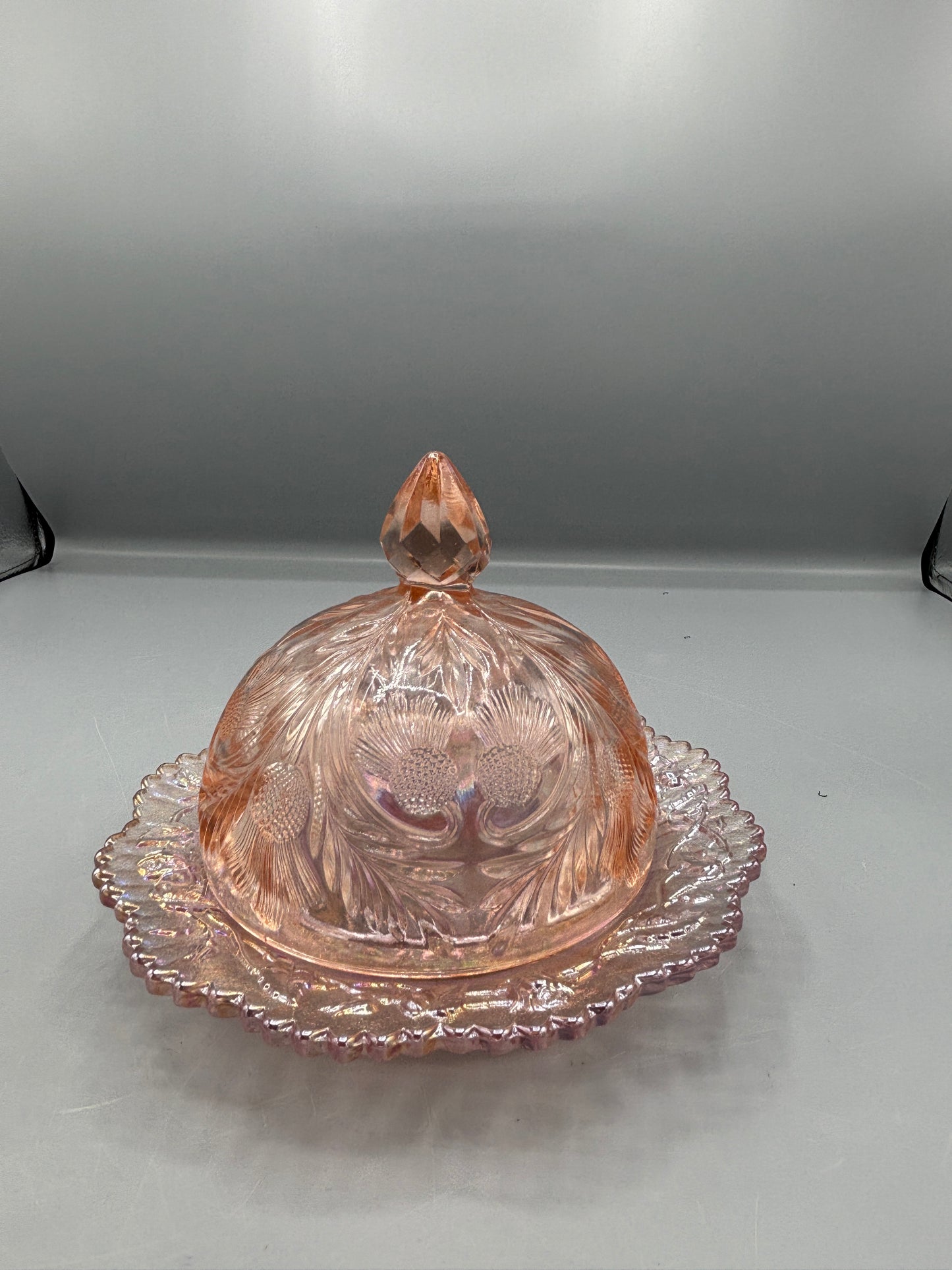 Vintage Mosser Rose Pink thistle cover butterdish