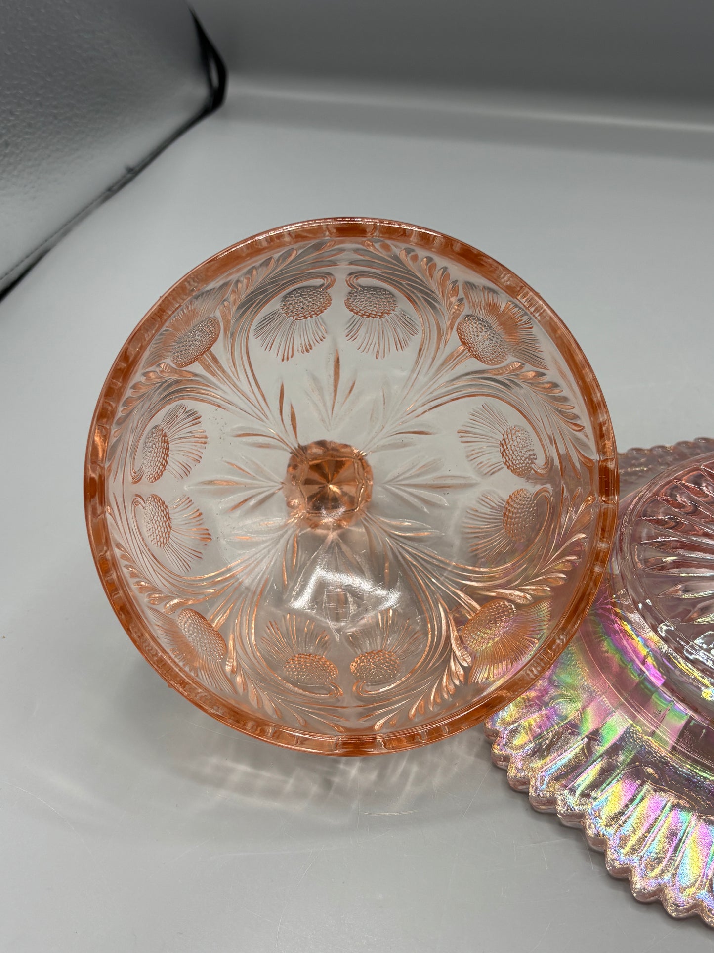 Vintage Mosser Rose Pink thistle cover butterdish