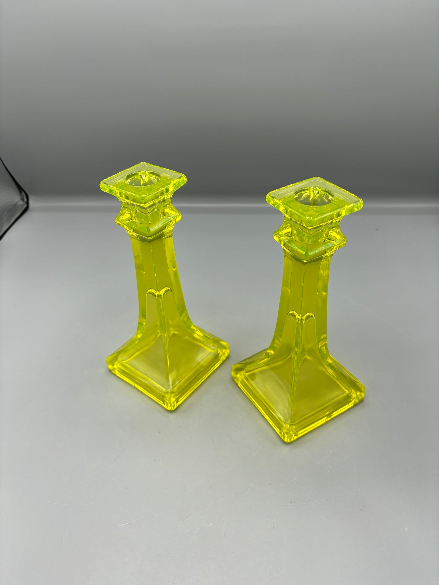 Pair of Vaseline Candlesticks