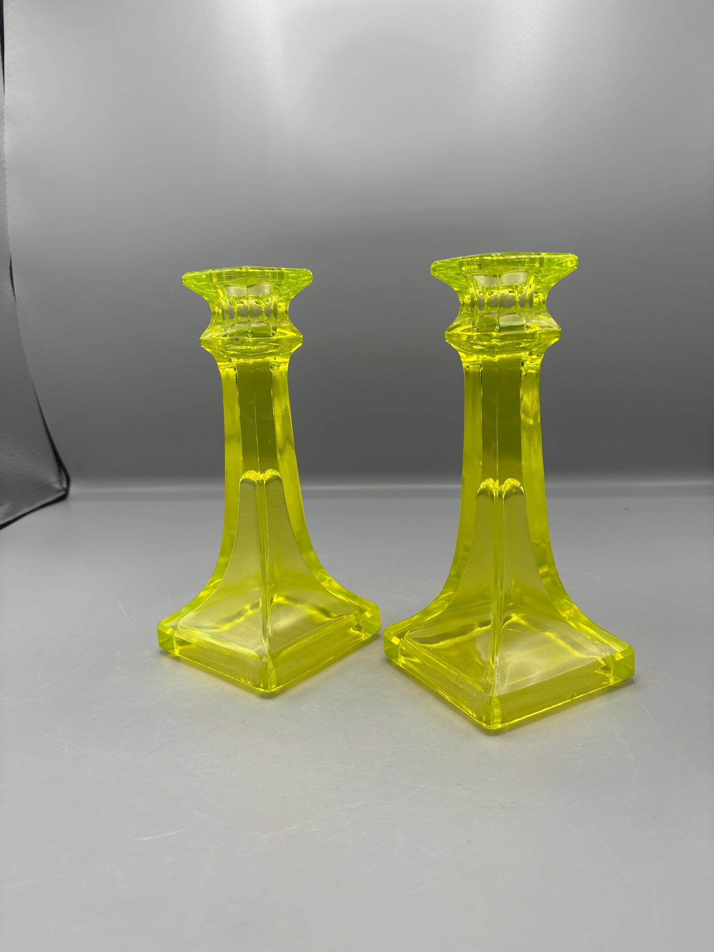 Pair of Vaseline Candlesticks
