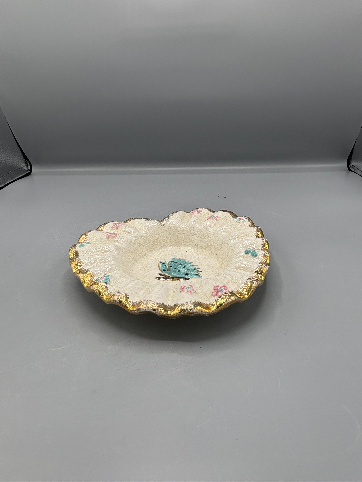 Vintage Hull pottery heart shape dish butterfly center