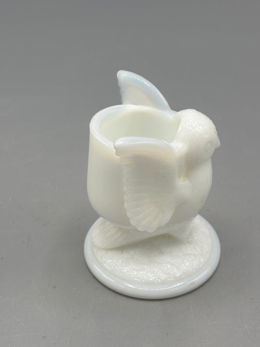 Vintage Westmoreland milk glass toothpick holder with owl