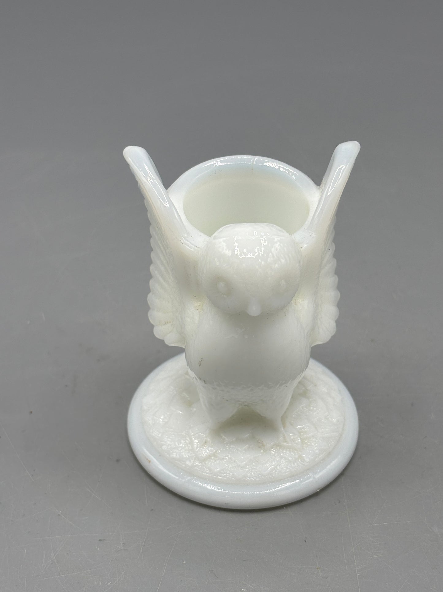 Vintage Westmoreland milk glass toothpick holder with owl
