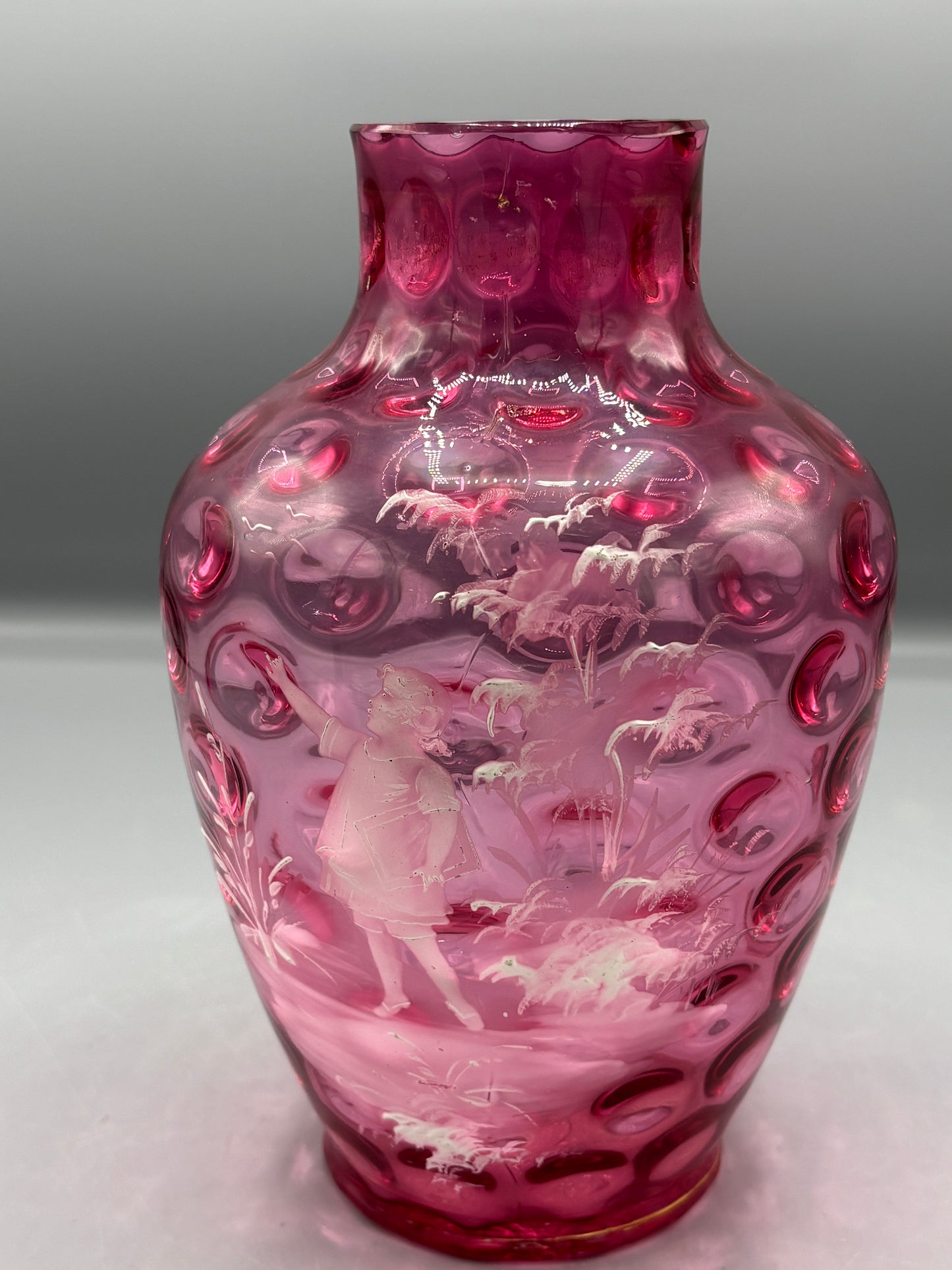 Vintage Fenton Mary Gregory Cranberry Coin Dot Vase