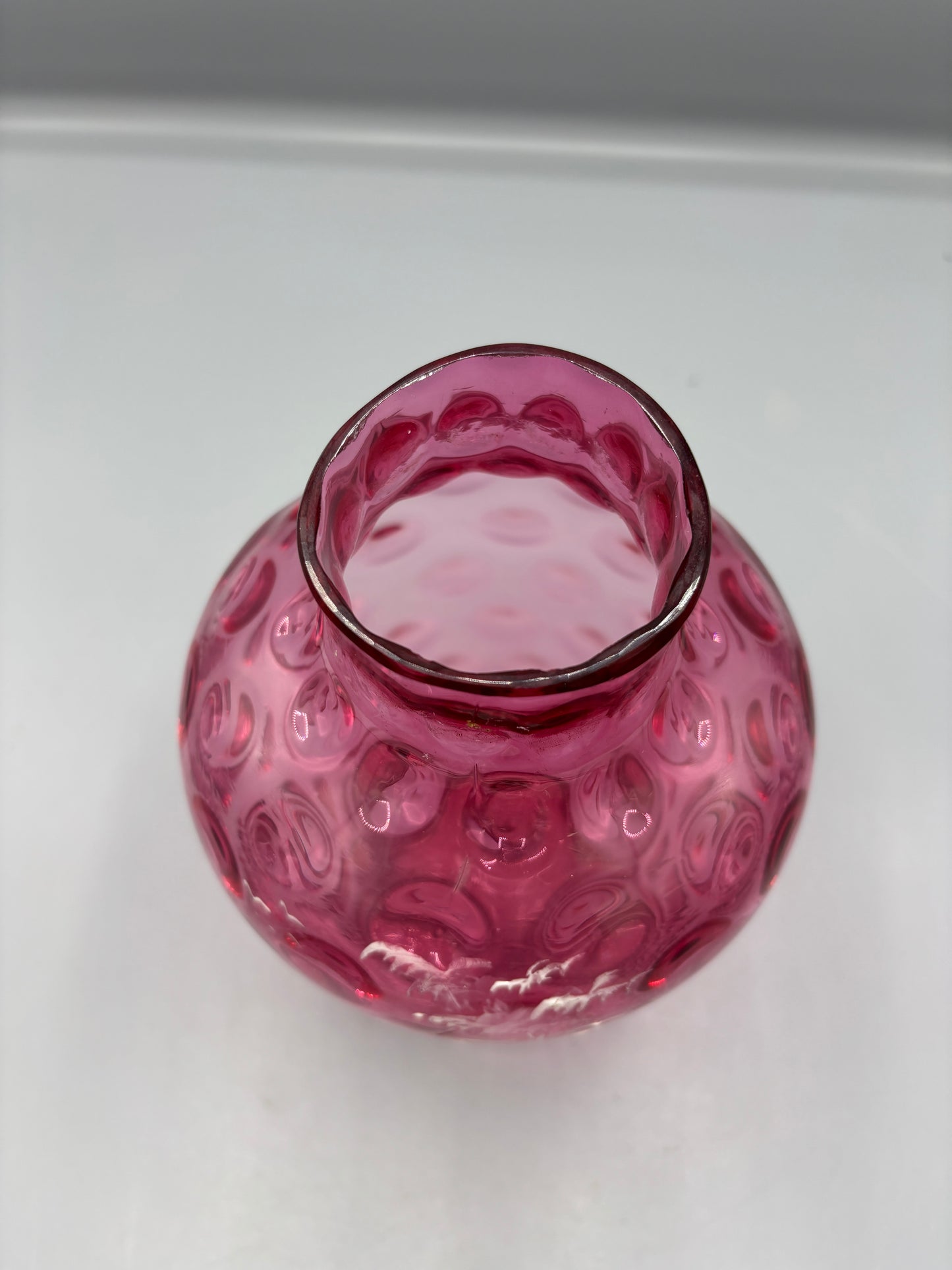 Vintage Fenton Mary Gregory Cranberry Coin Dot Vase