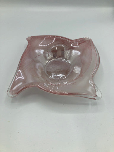 Pink art glass square winged bowl