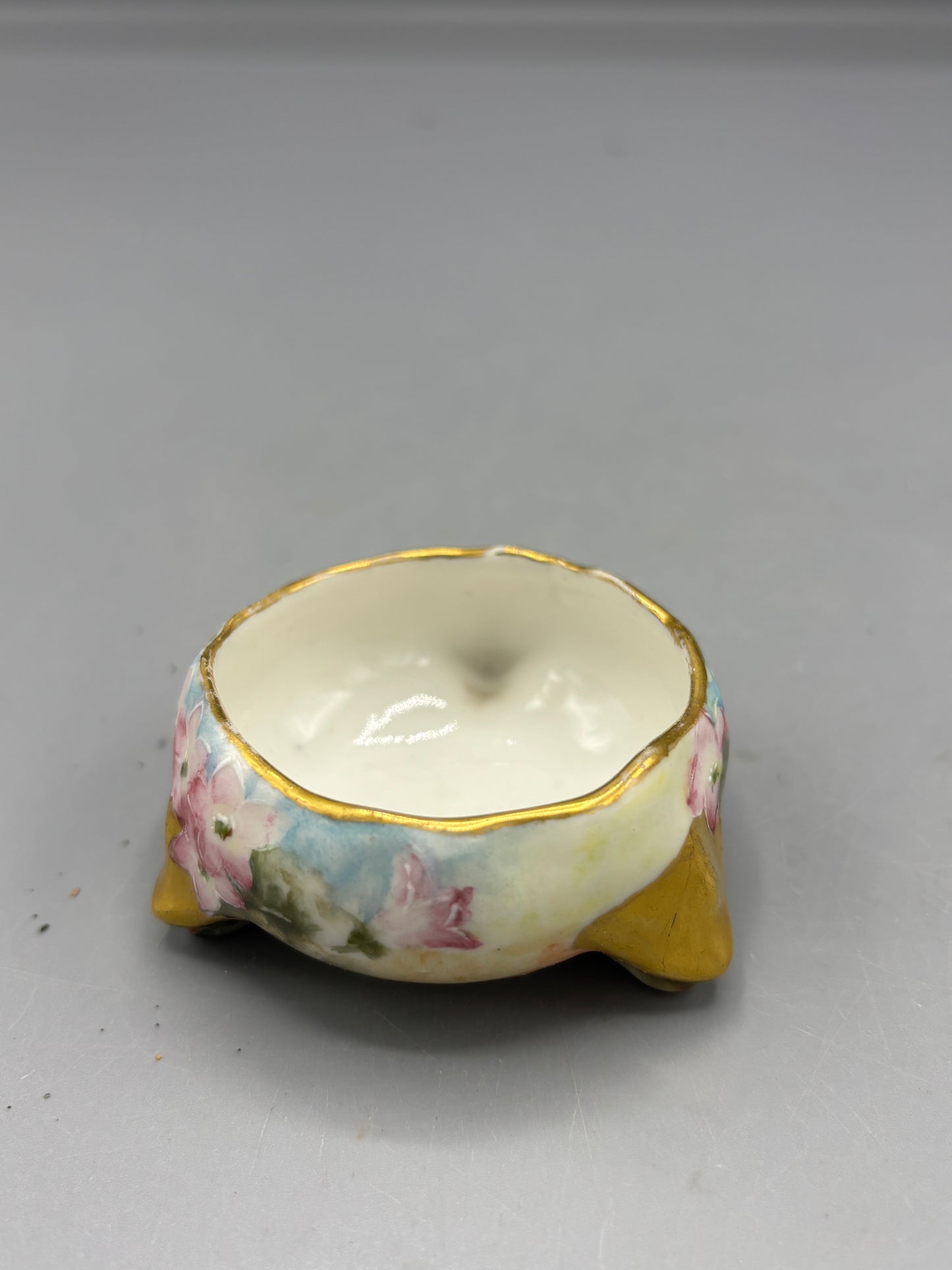 Antique porcelain Vienne Austria pastel floral salt cellar