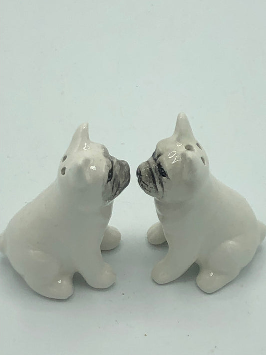 Vintage white French bulldog salt & pepper shakers