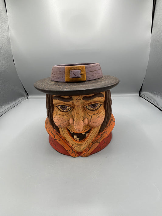Vintage style crackle Halloween witch face