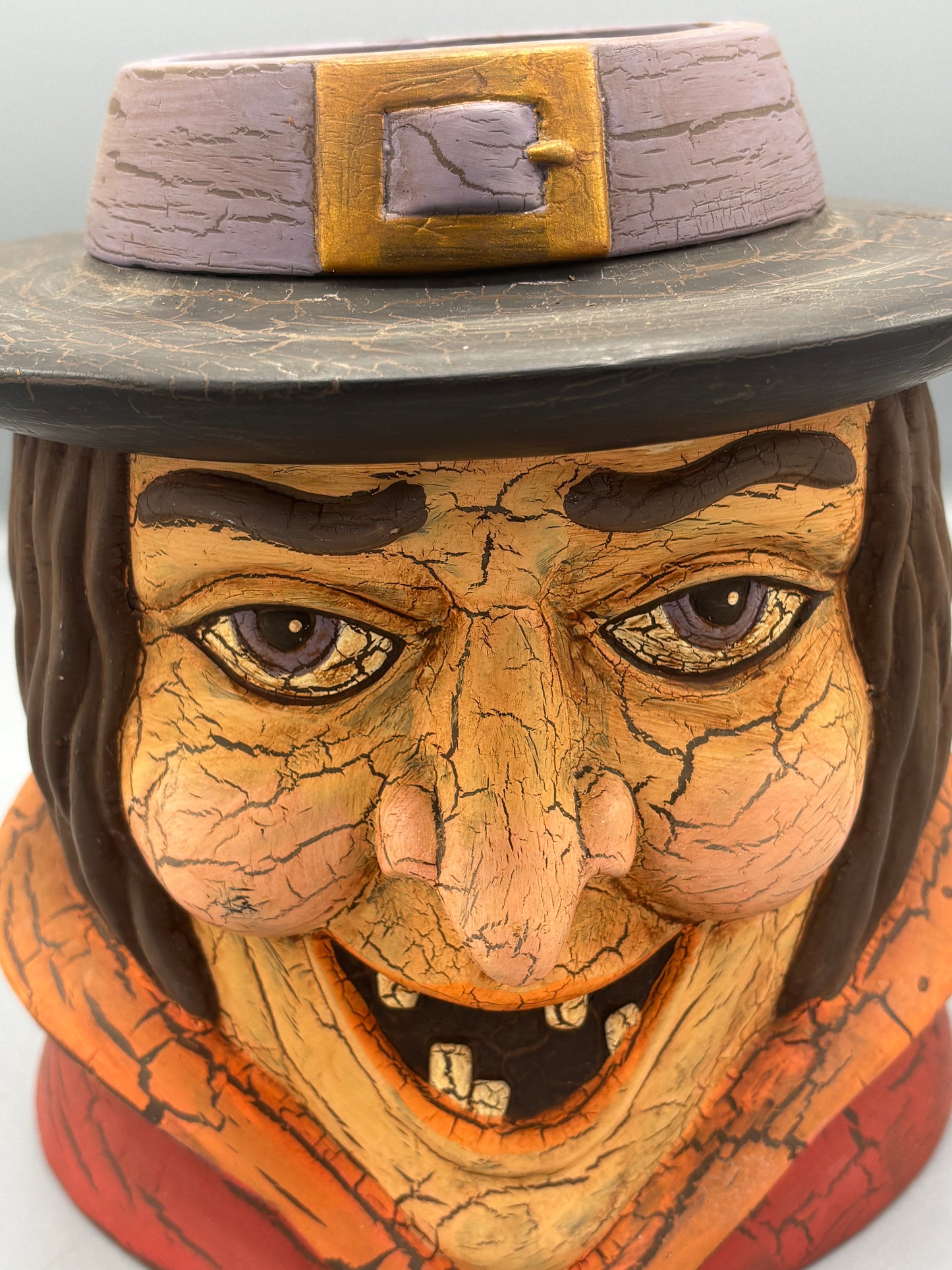 Vintage style crackle Halloween witch face
