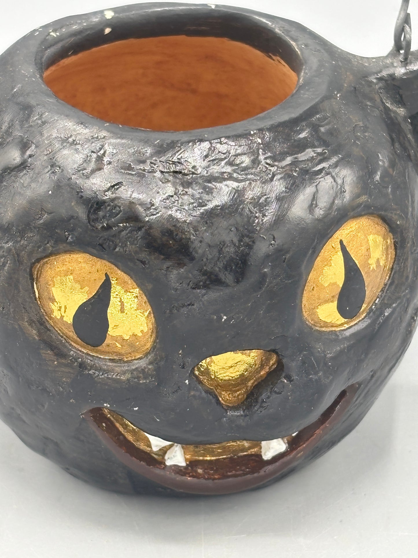 American Folk Art  black cat  bucket with gold eyes