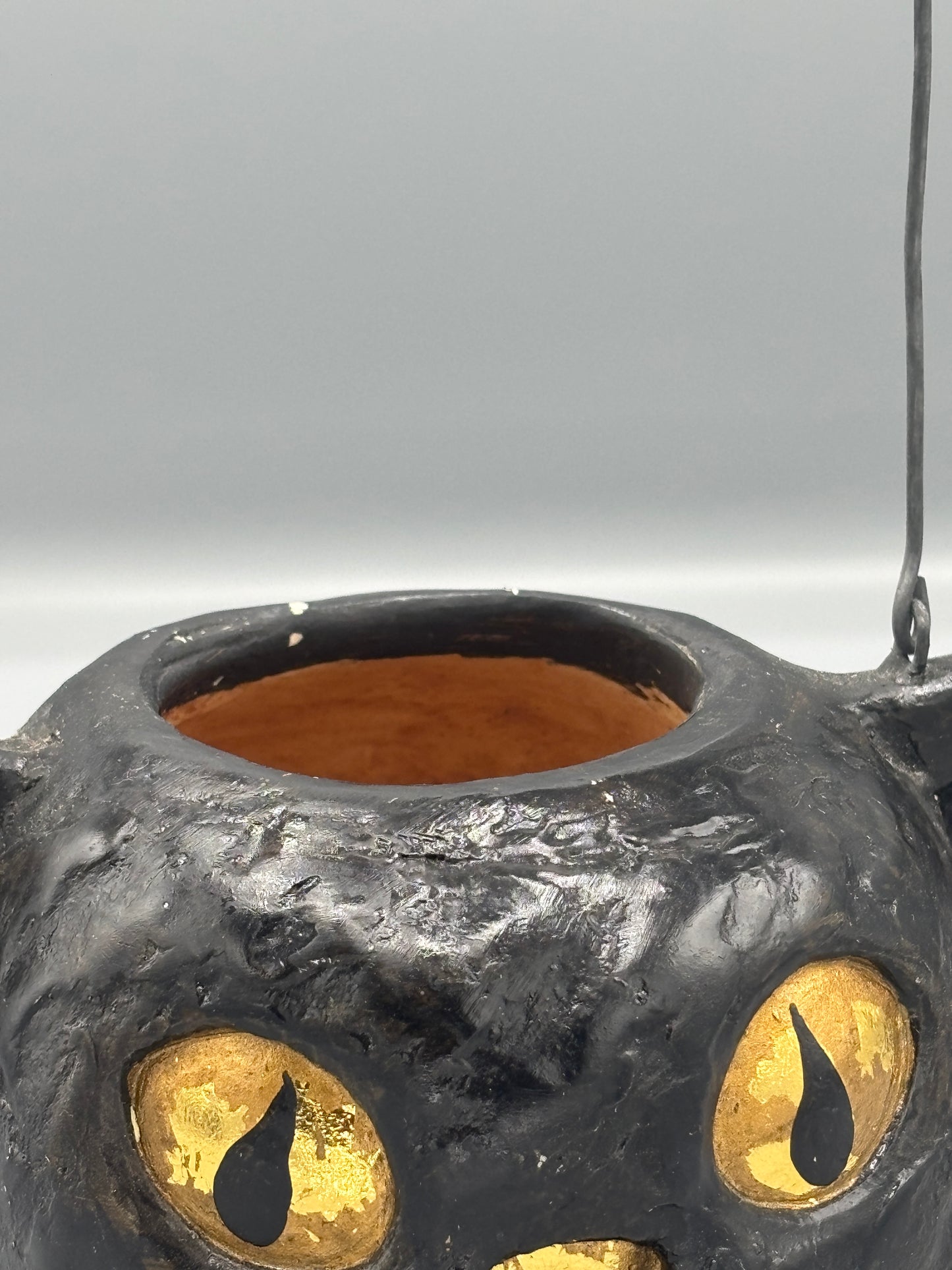 American Folk Art  black cat  bucket with gold eyes