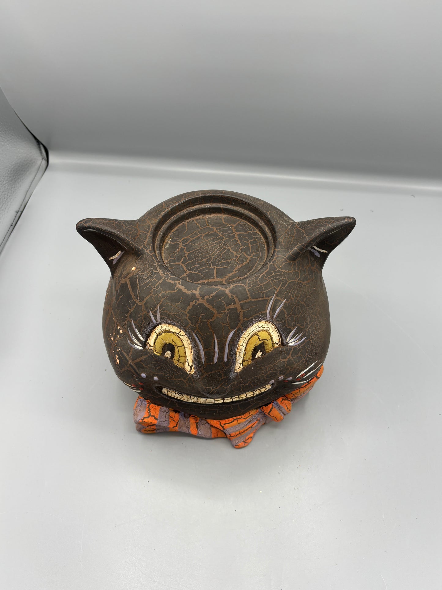 Terra Cotta Scary Cat candle holder