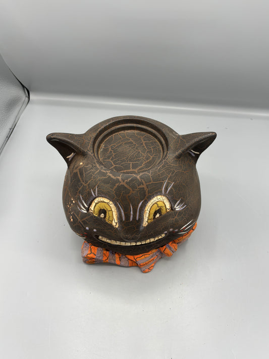 Terra Cotta Scary Cat candle holder