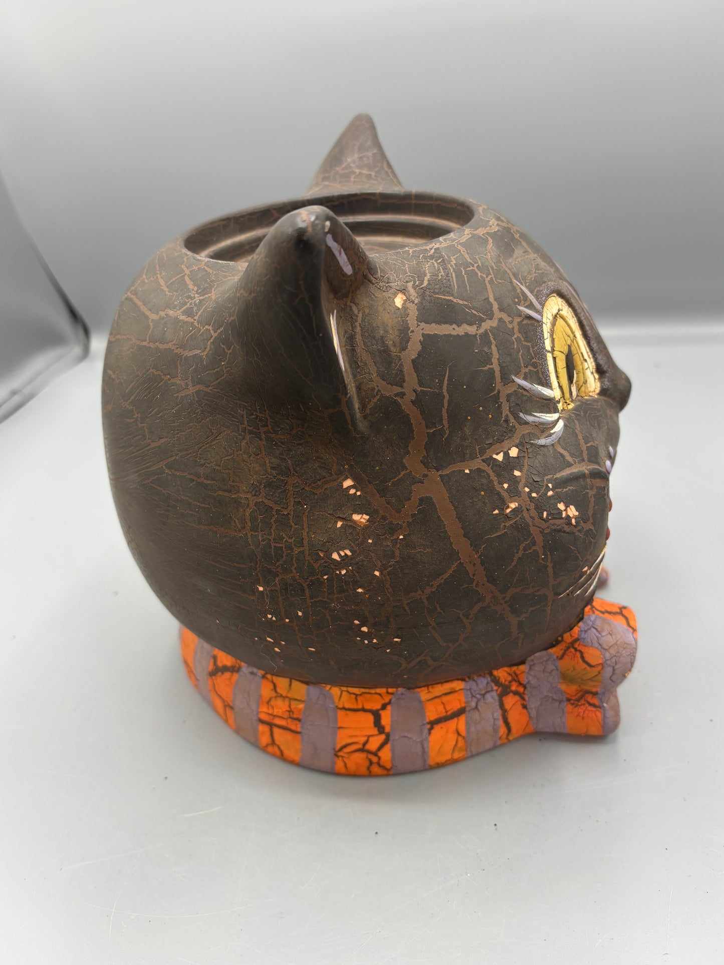Terra Cotta Scary Cat candle holder