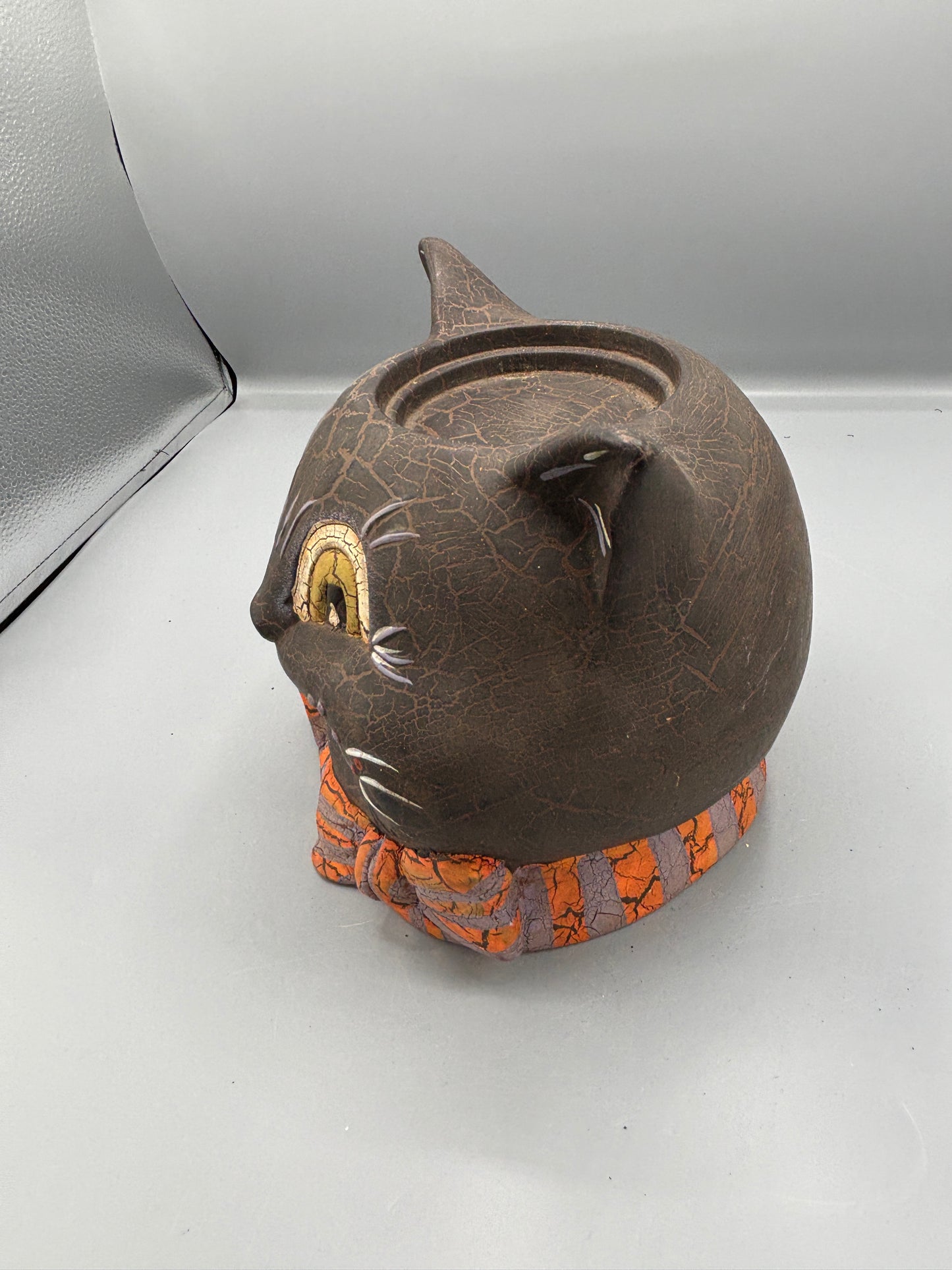 Terra Cotta Scary Cat candle holder