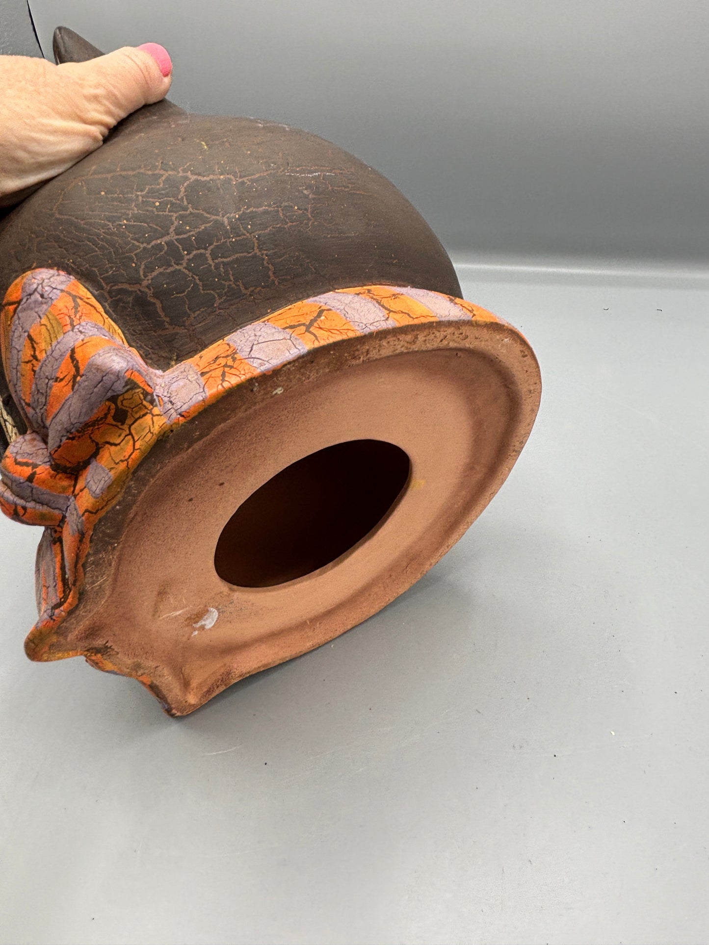 Terra Cotta Scary Cat candle holder
