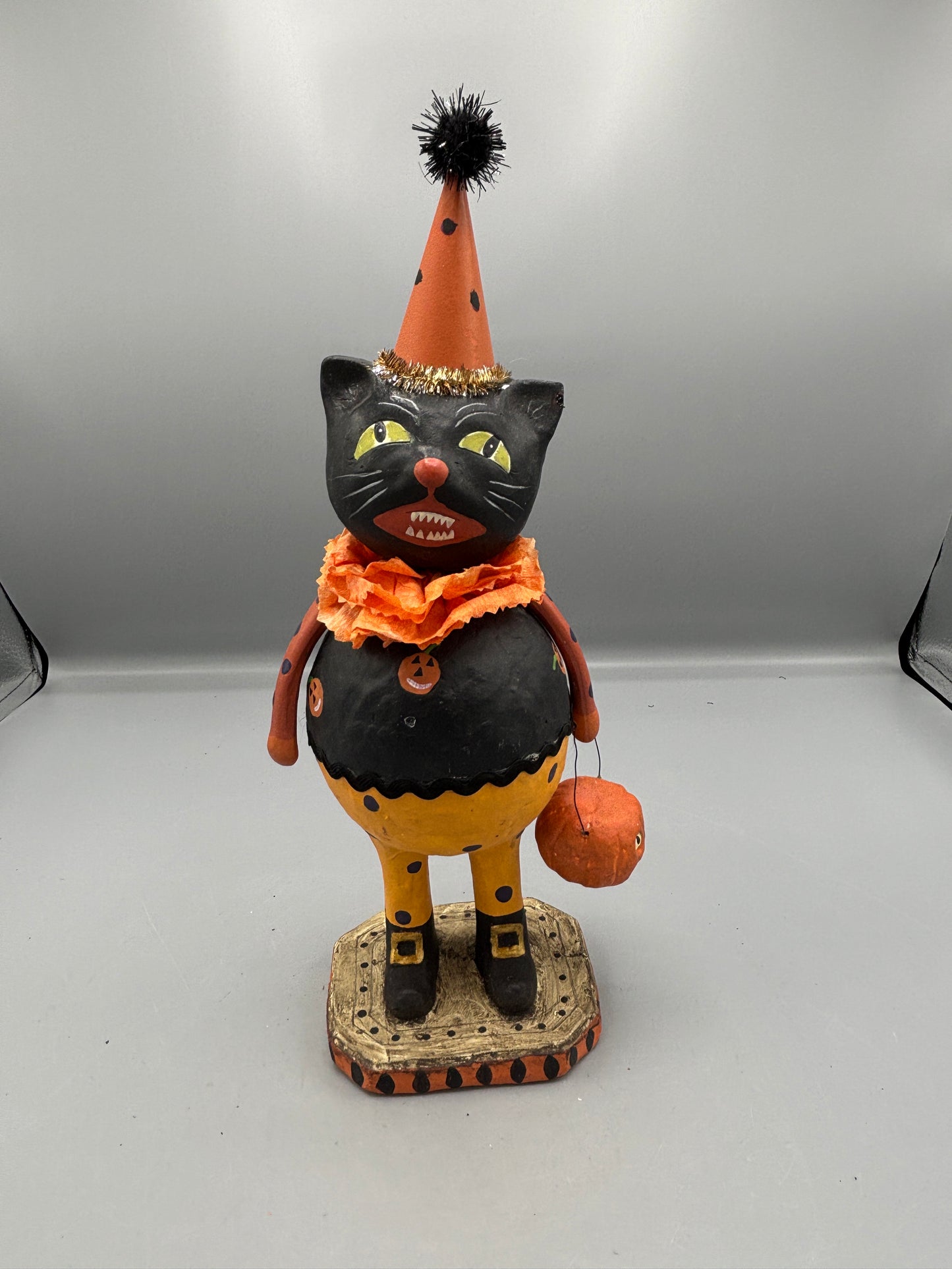 Folk Art black cat with party hat