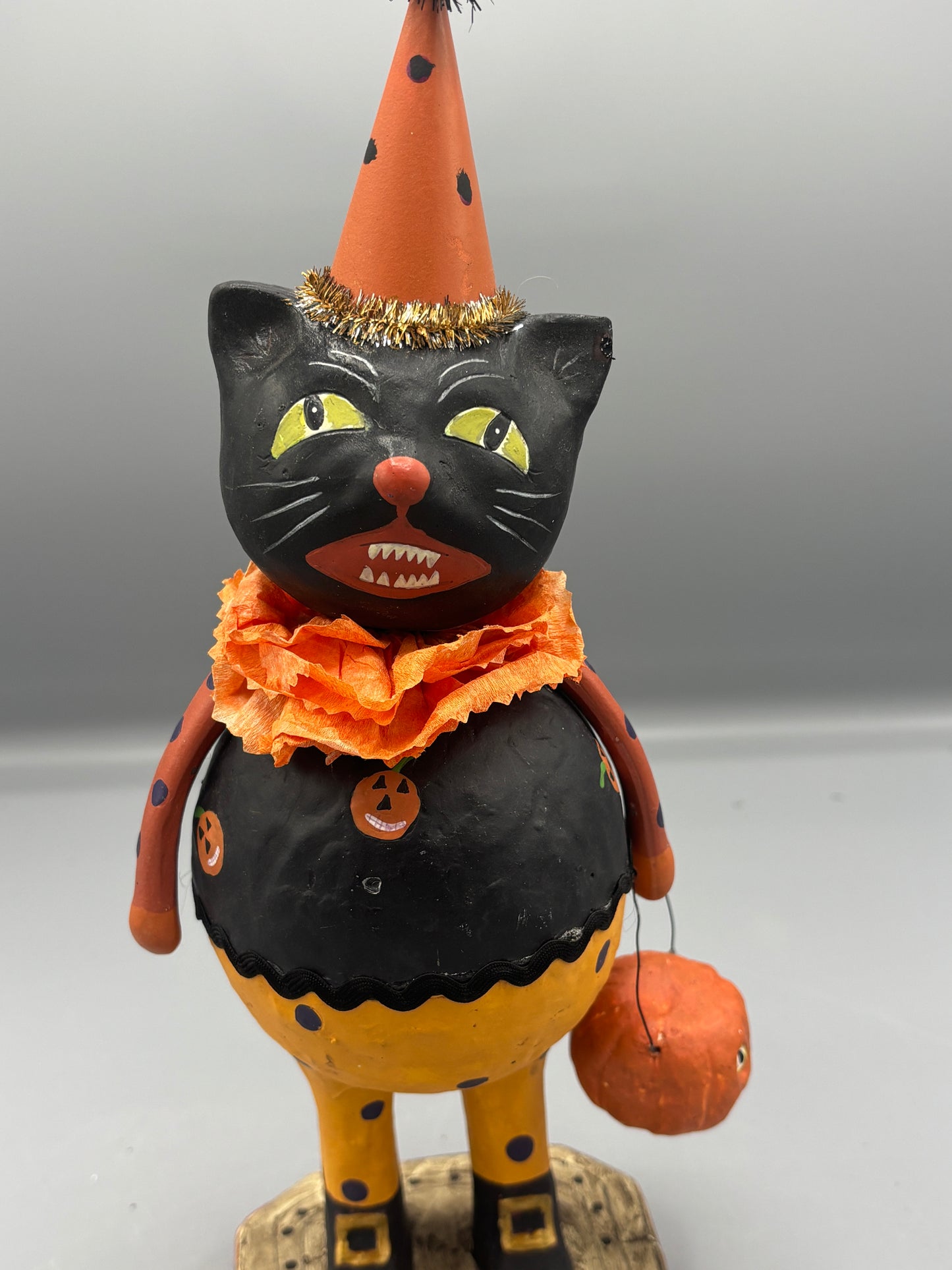Folk Art black cat with party hat