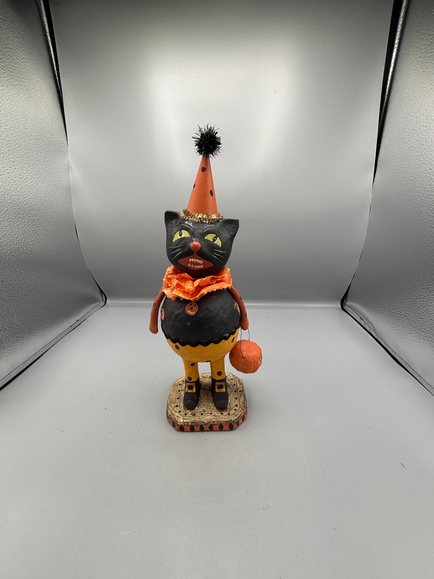 Folk Art black cat with party hat