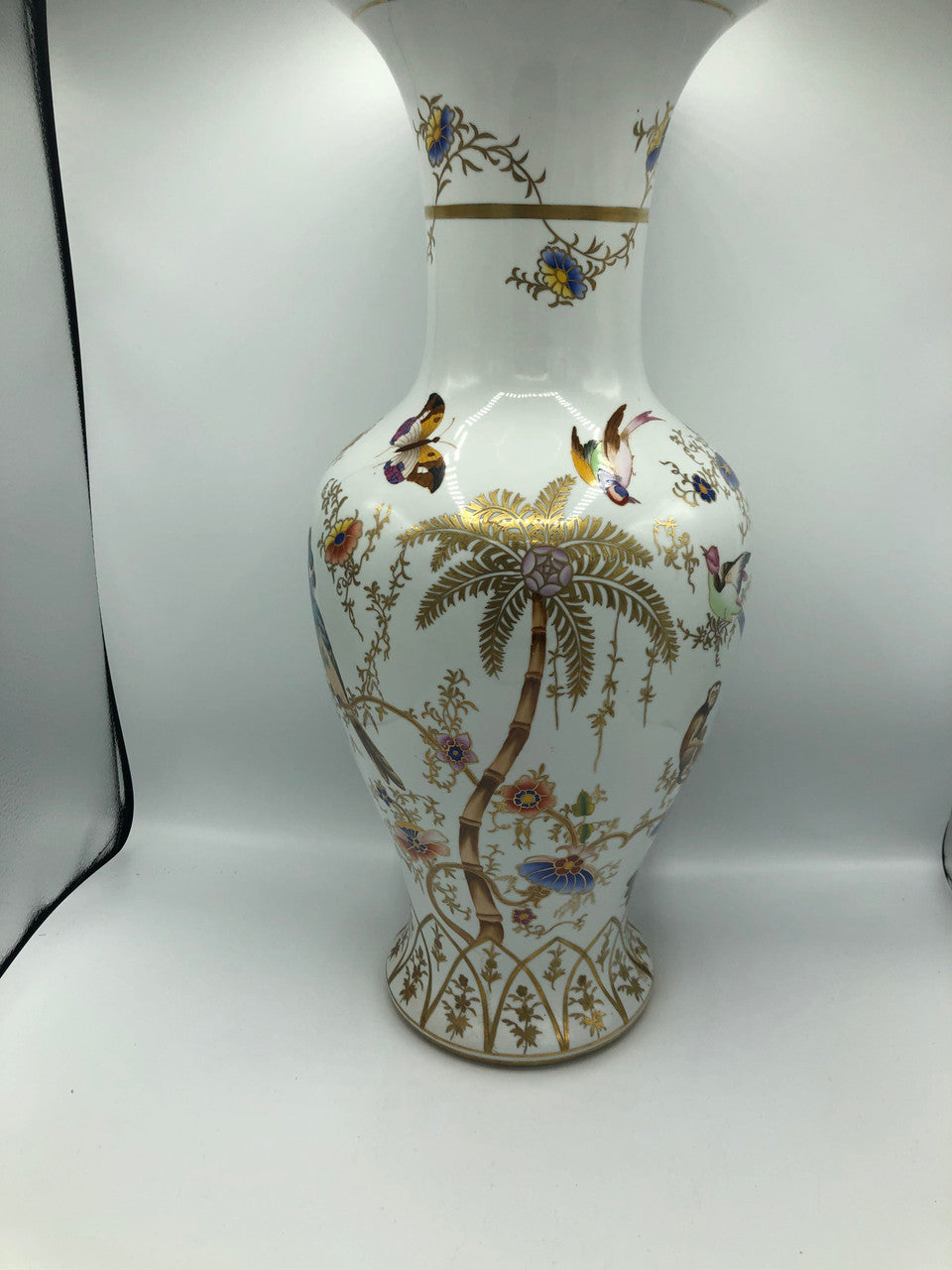 Chelsea House Large Vase with Palm Tree, Monkey, & Birds