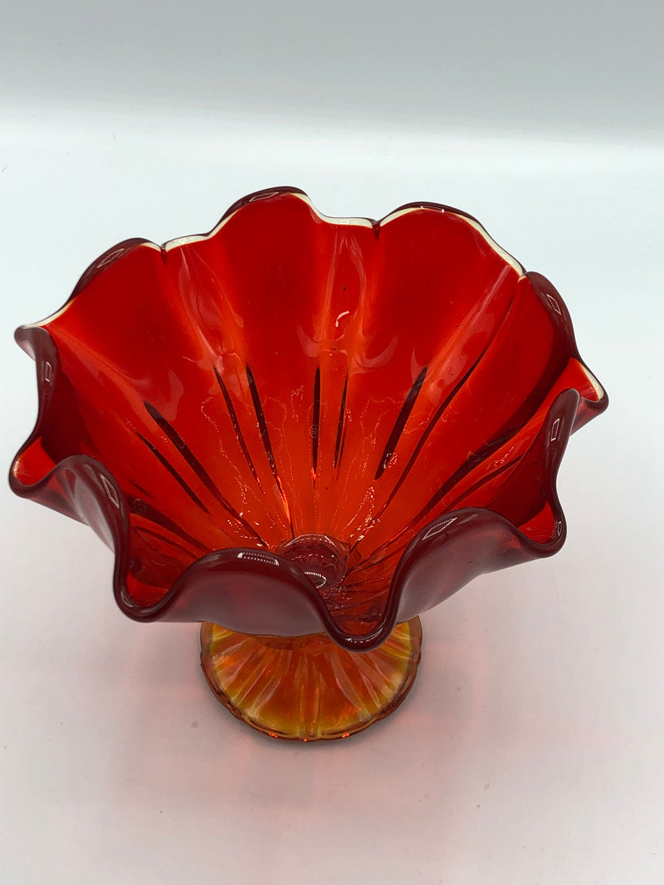 Amberina Ruffle Compote that Glows!