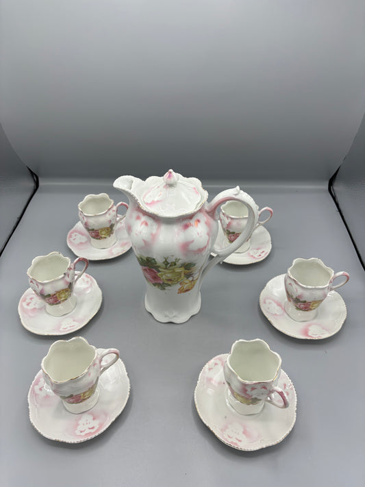 Vintage Chocolate pot with 6 cups & saucers