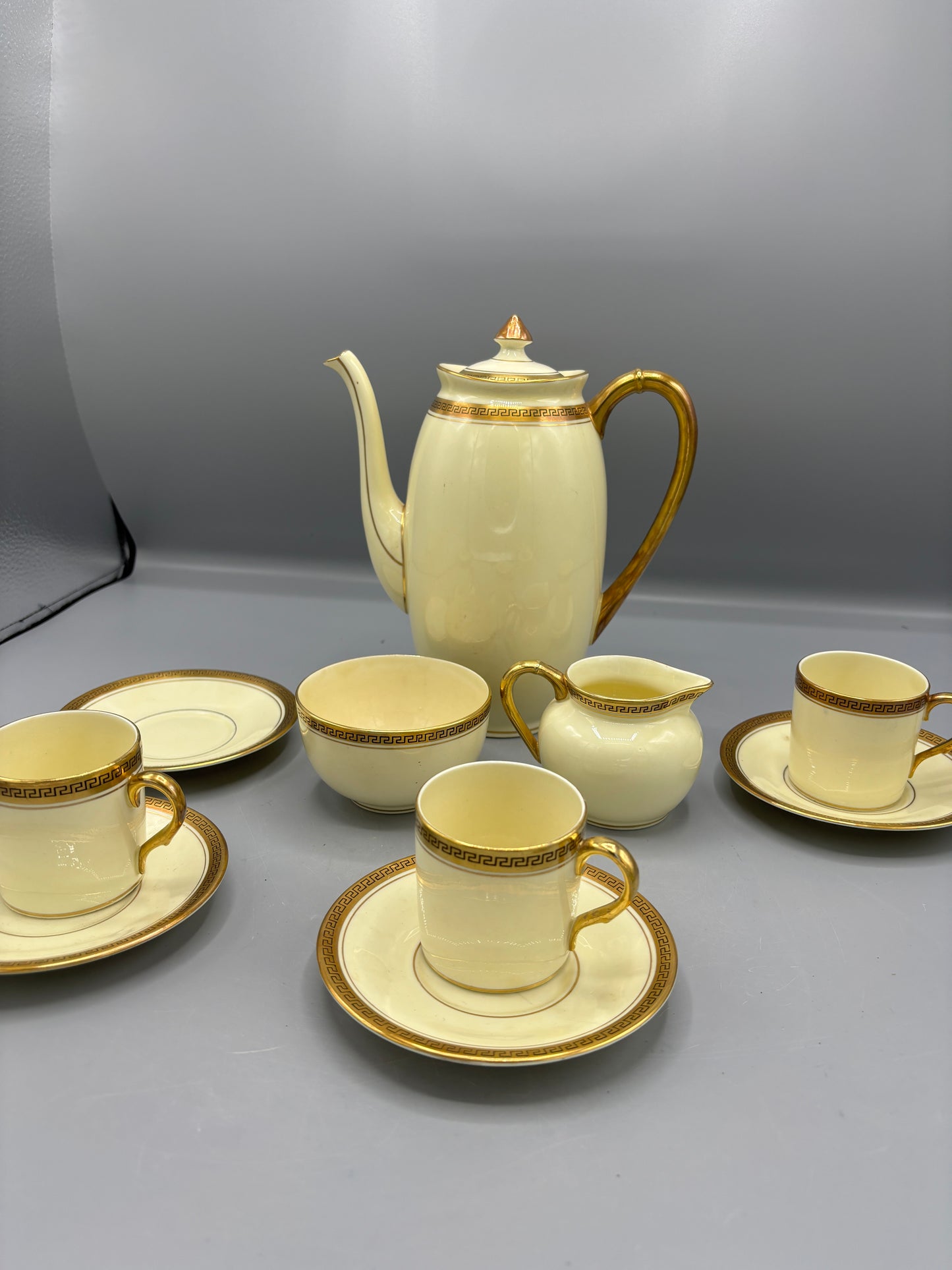 Vintage 10 piece Adderley gold & cream Greek Key tea set
