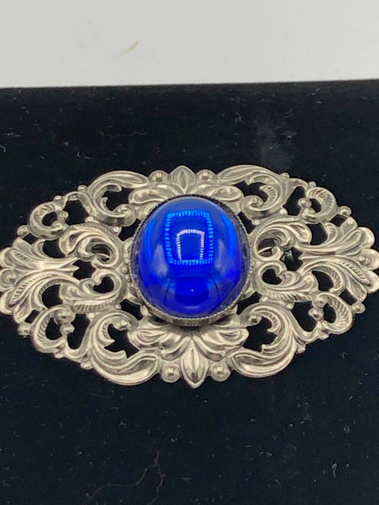 Blue Stone filigree pin