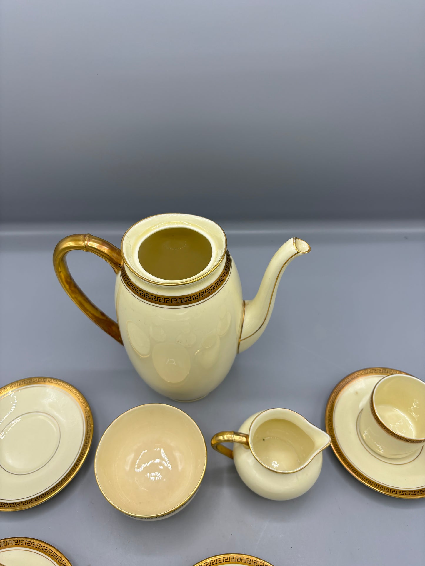 Vintage 10 piece Adderley gold & cream Greek Key tea set