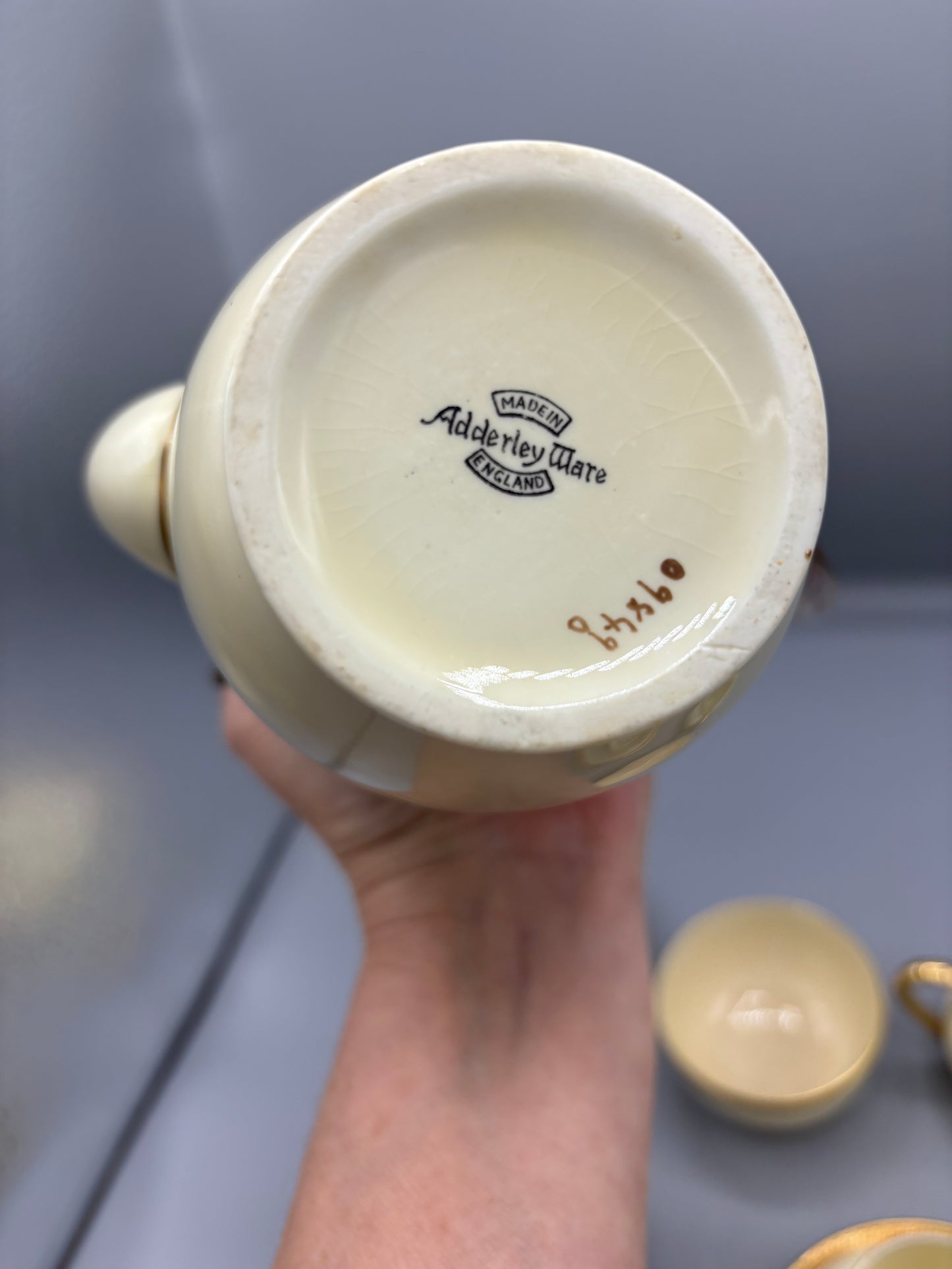 Vintage 10 piece Adderley gold & cream Greek Key tea set