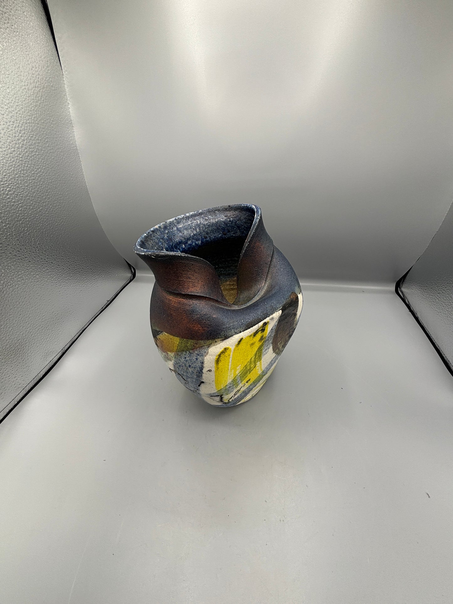 Signed Walsh Abstract folded top vase
