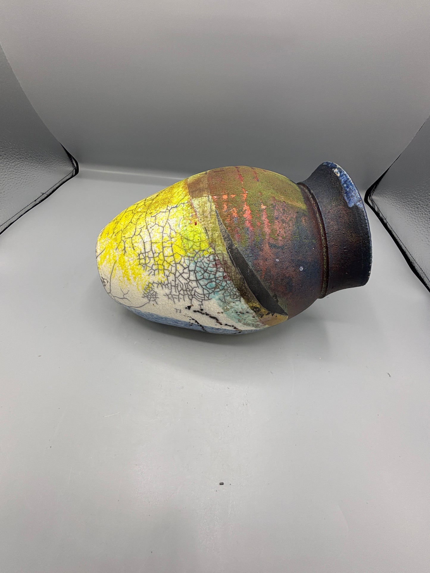 Signed Walsh Abstract folded top vase