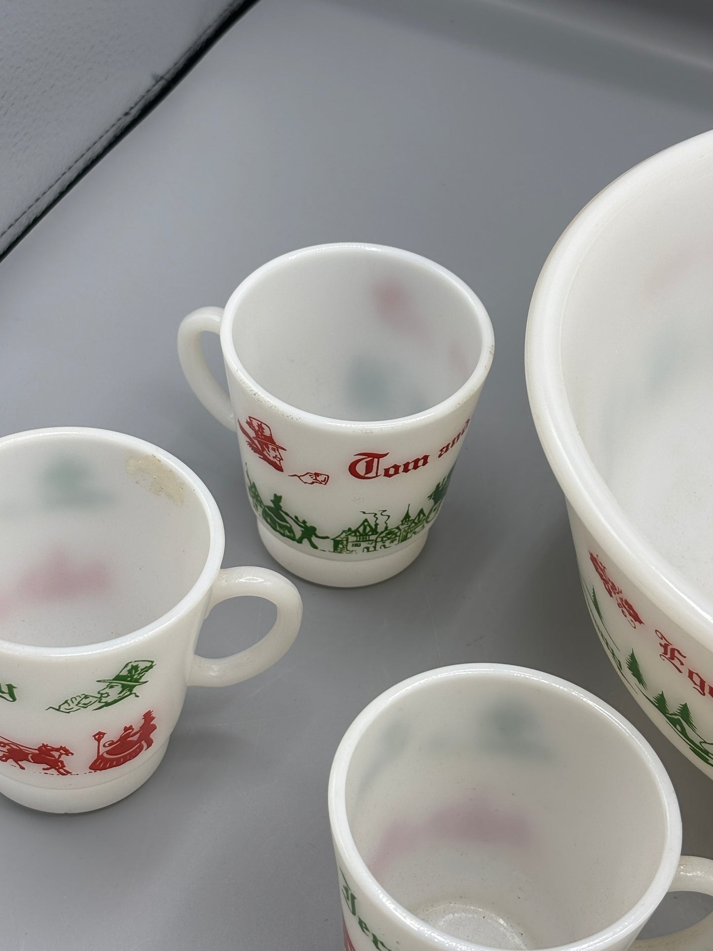 Vintage Hazel Atlas milk glass Tom & Jerry punch set