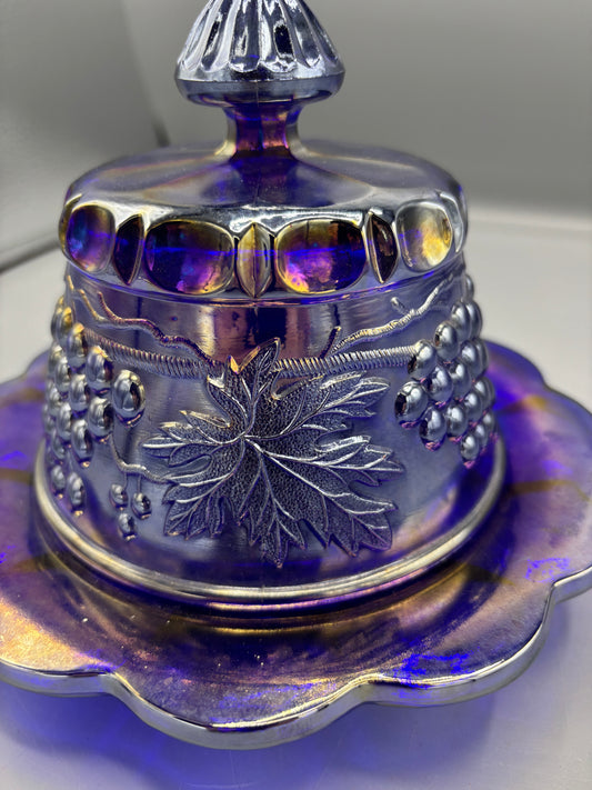 Cobalt blue iridescent harvest butter dish