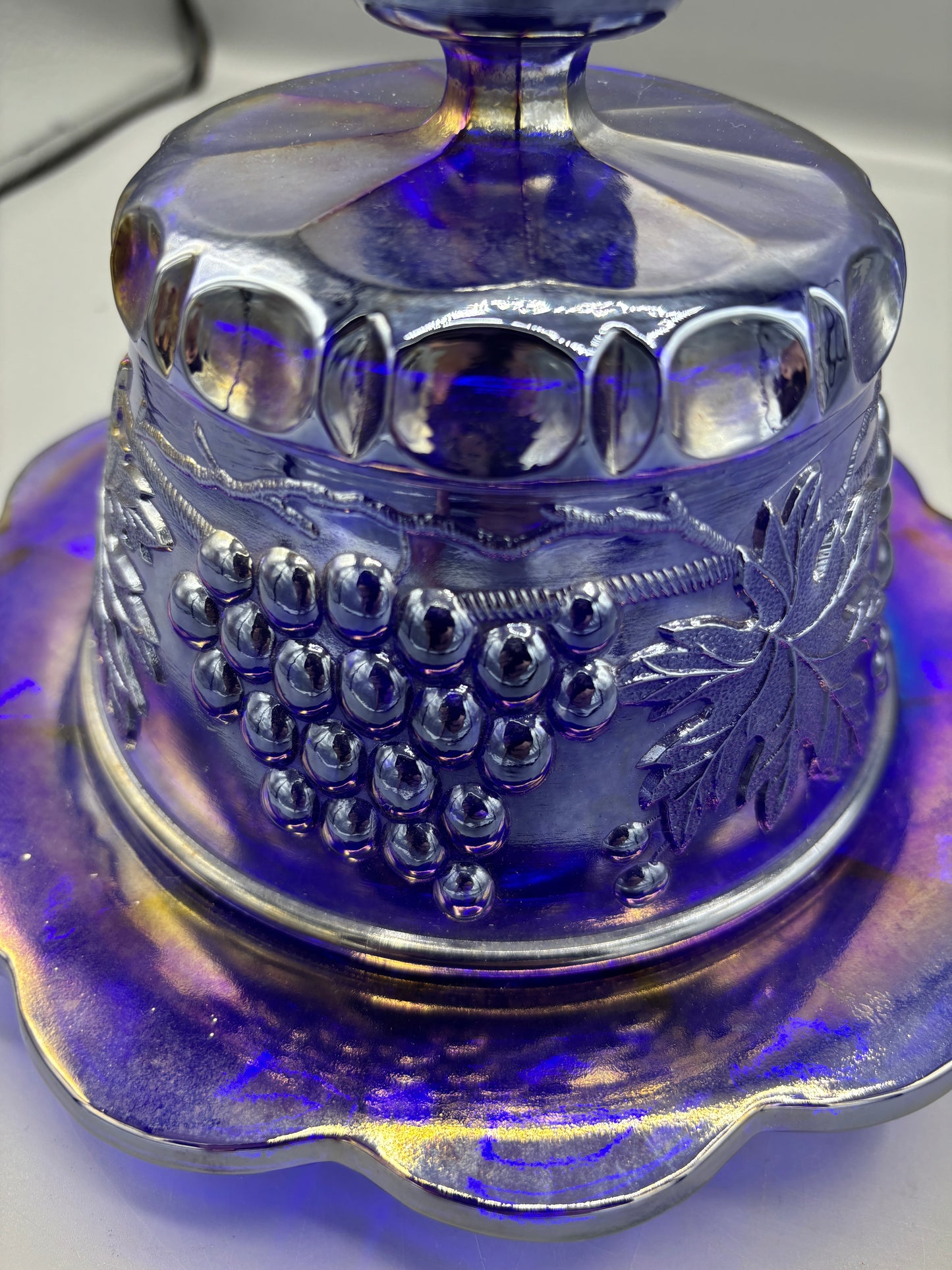 Cobalt blue iridescent harvest butter dish