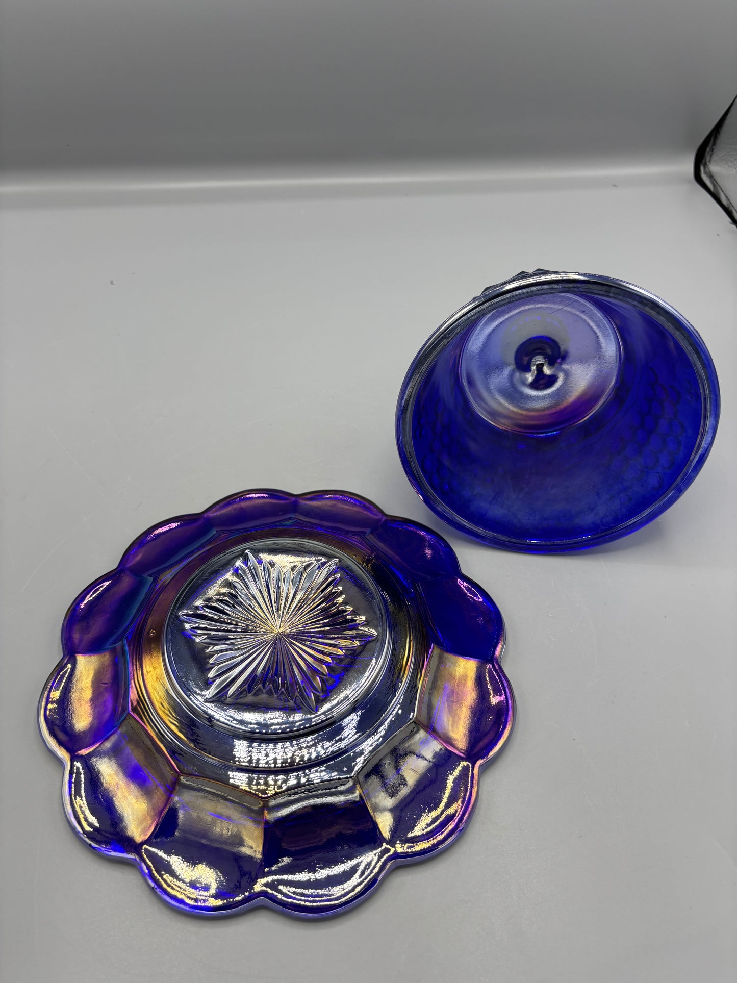 Cobalt blue iridescent harvest butter dish