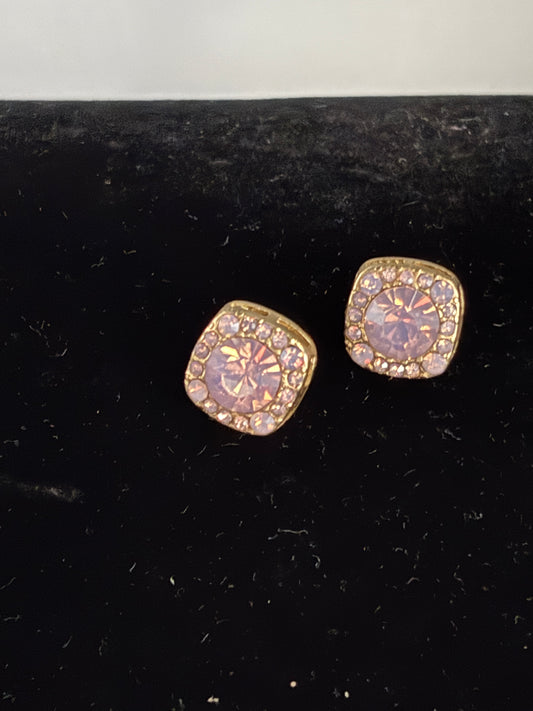 Gold tone Pink Crystal Post earrings