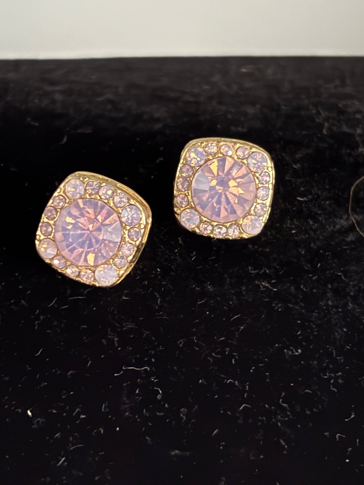 Gold tone Pink Crystal Post earrings