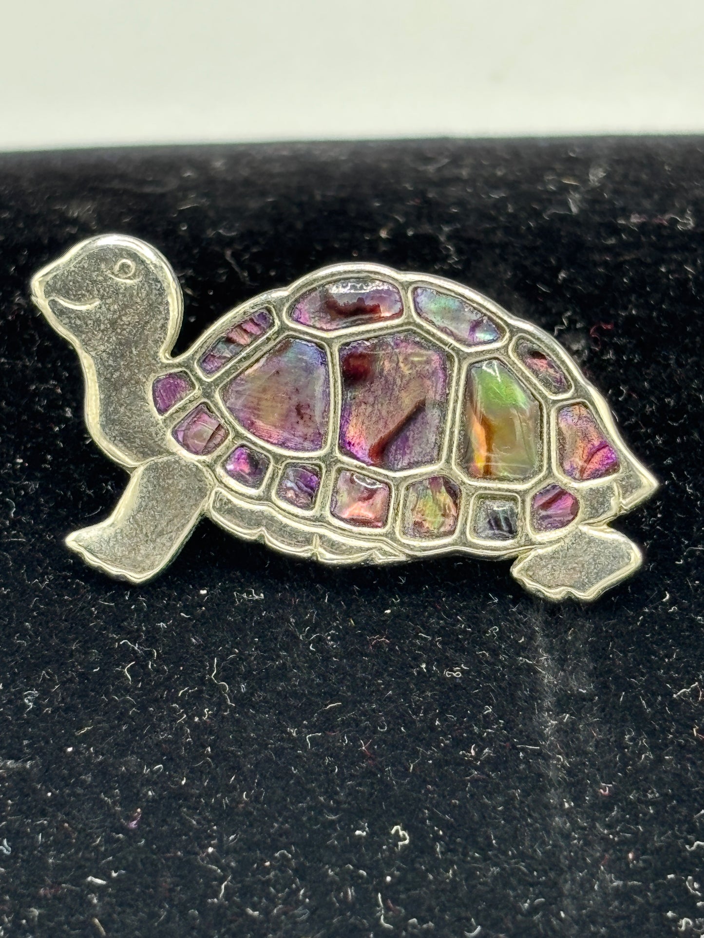 Vintage Silver tone Abalone turtle brooch