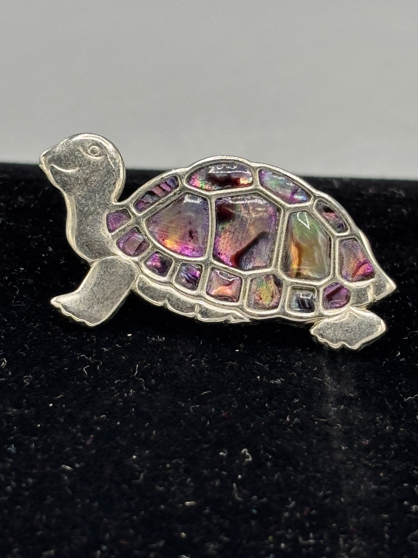Vintage Silver tone Abalone turtle brooch